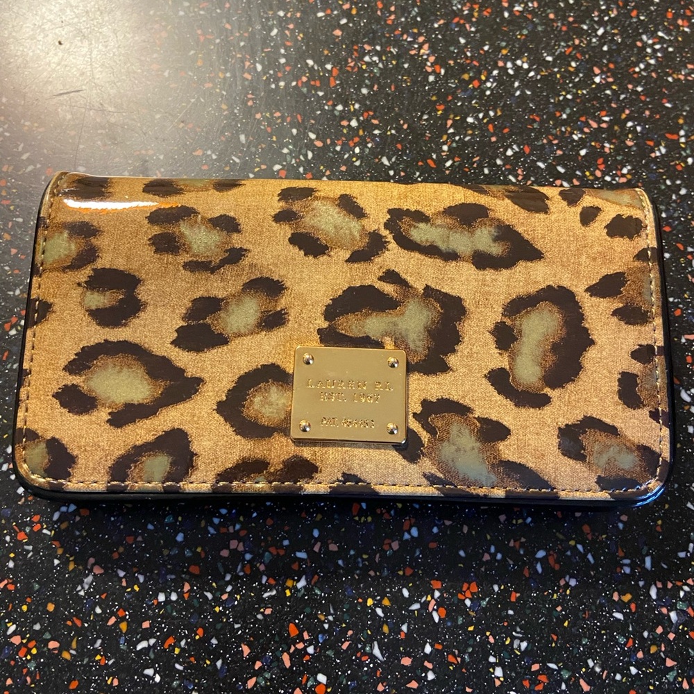 Ralph Lauren leopard print wallet. 11 card slots zipper pocket for change